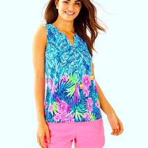 Lilly Pulitzer NWT Essie Top Bennet Blue Lets Mango $64 Size XXS